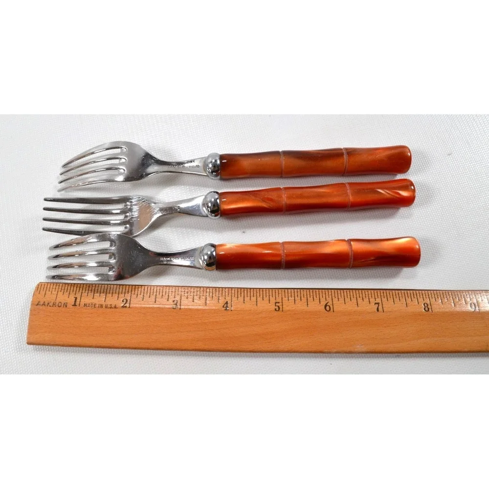 INOX 18/10 Faux Bamboo‎ Flatware 11-Piece Resin Made in Italy Stainless Vintage